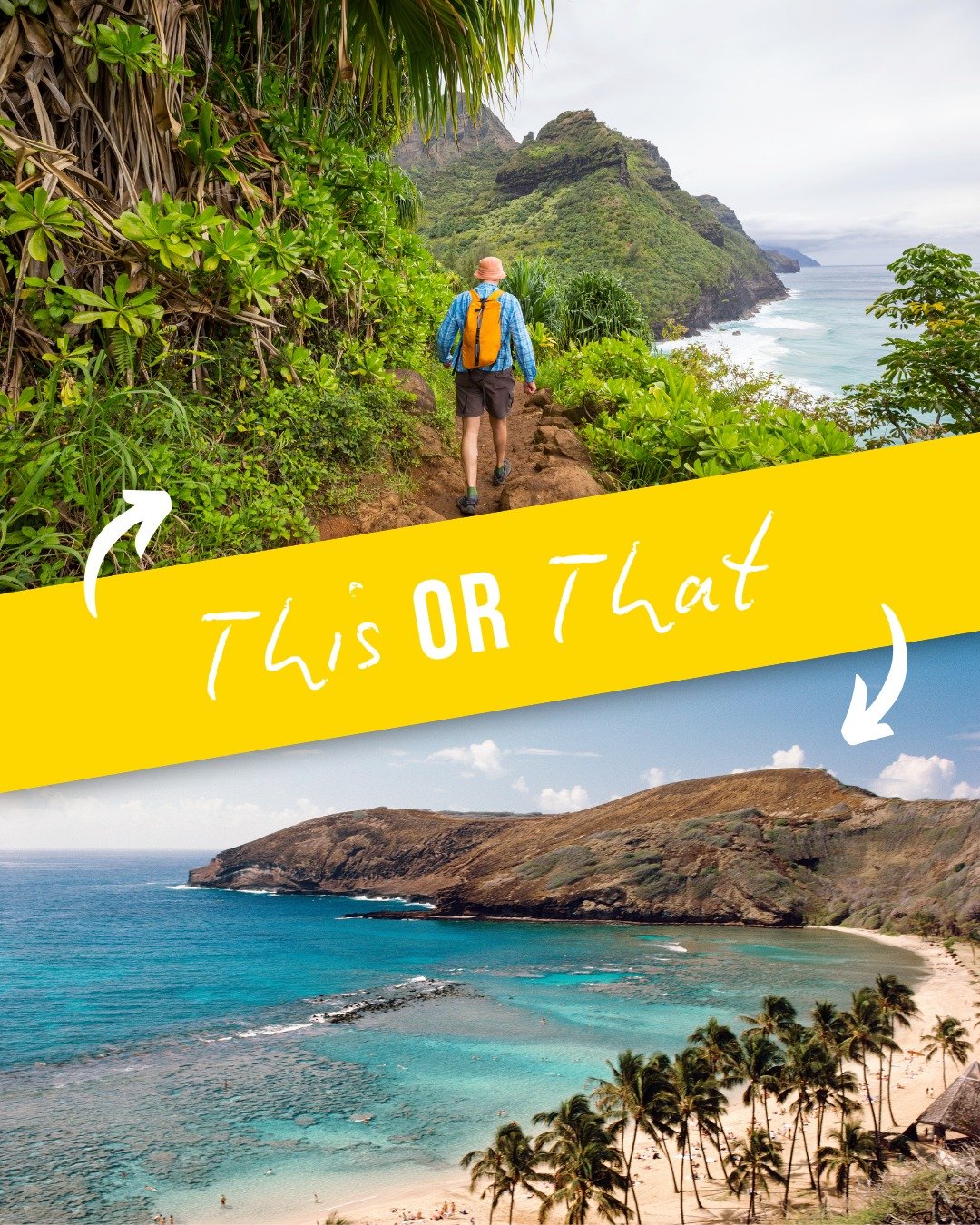 ☀️ Beach vibes or mountain trails? 🌊⛰️
If you could plan your perfect day in Hawaii, which would you choose&mdash;sandy toes and ocean breeze or a scenic hike with jaw-dropping views?

Drop your pick in the comments! 👇

#thisorthat #hawaiiadventure
