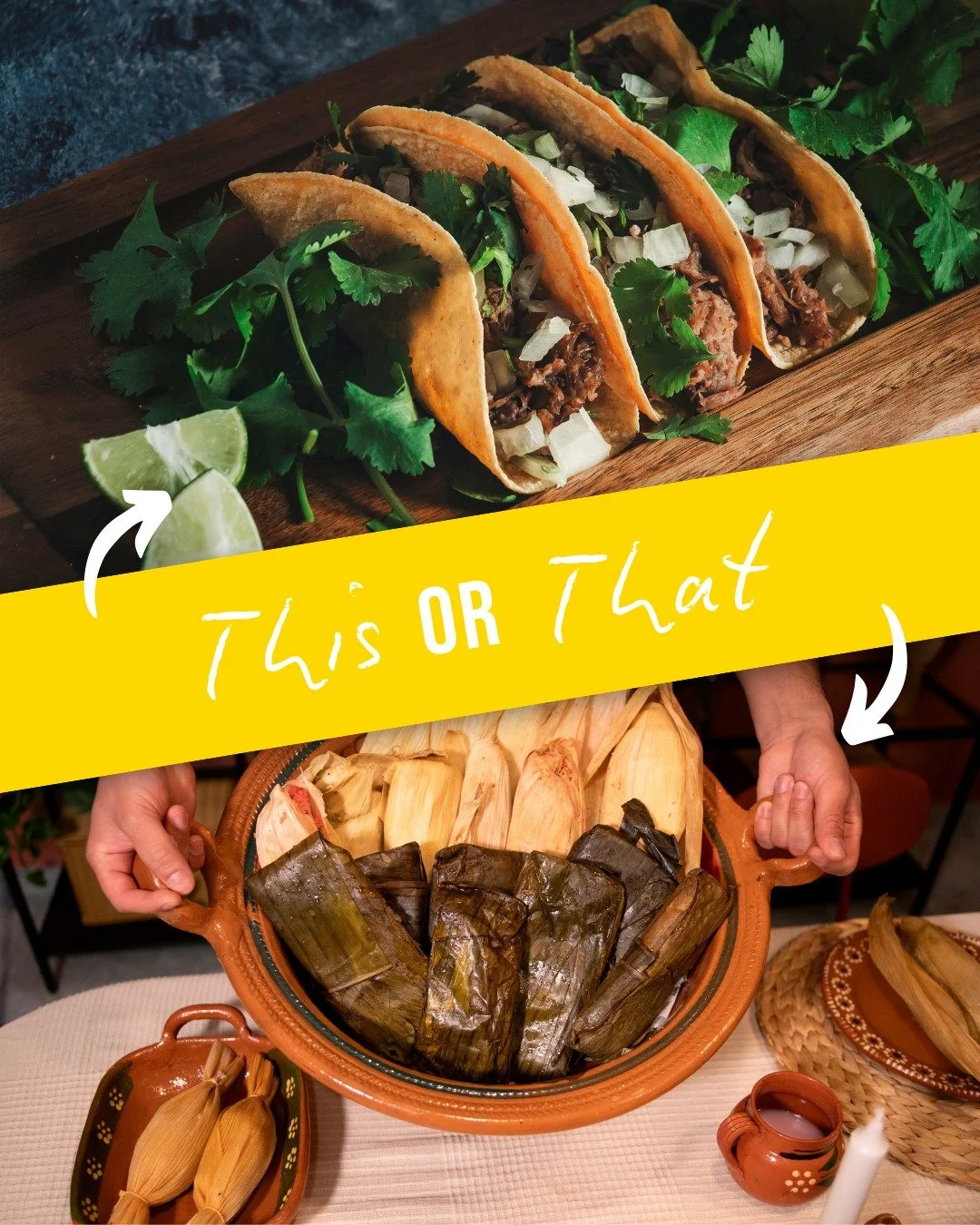 🌮 This or That: Tacos OR Tamales? 

One comes in a tortilla, the other&rsquo;s wrapped in corn husks&mdash;but BOTH are pure happiness on a plate. Which one&rsquo;s getting your vote?

✨ Tacos = The crunchy, zesty classic.
✨ Tamales = Soft, savory p