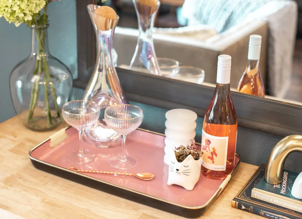 elegant-vintage-cart-styling-wood-tray-glassware.JPG