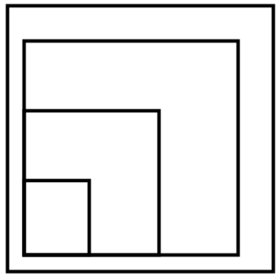 Geometric drawing of an outline square with sections divided by vertical, horizontal, and circle lines.