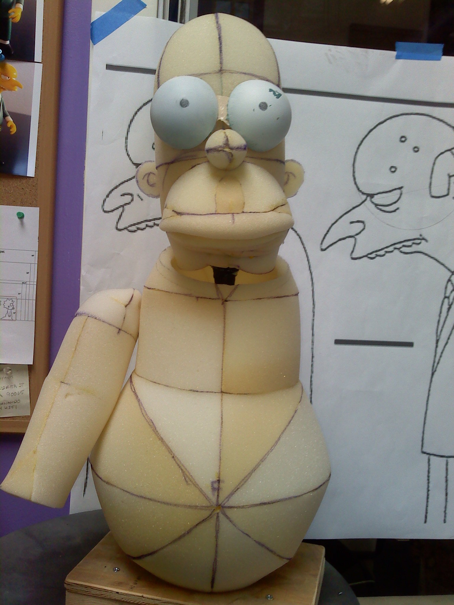 Custom made / built hand puppet Homer Simpson Foam Patterned Mock Up
