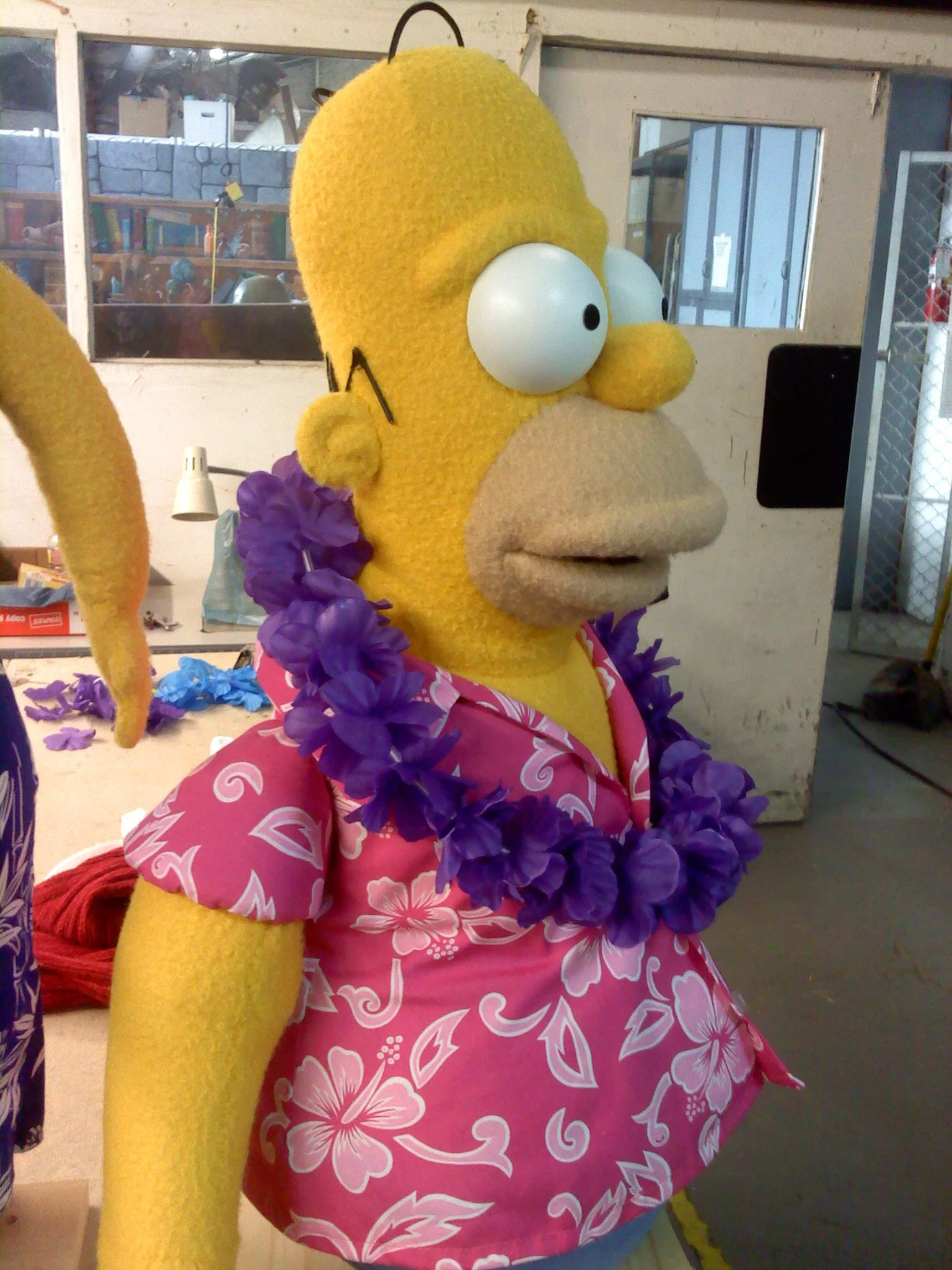 Custom made / built hand puppet Homer Simpson Hawaiian Lei