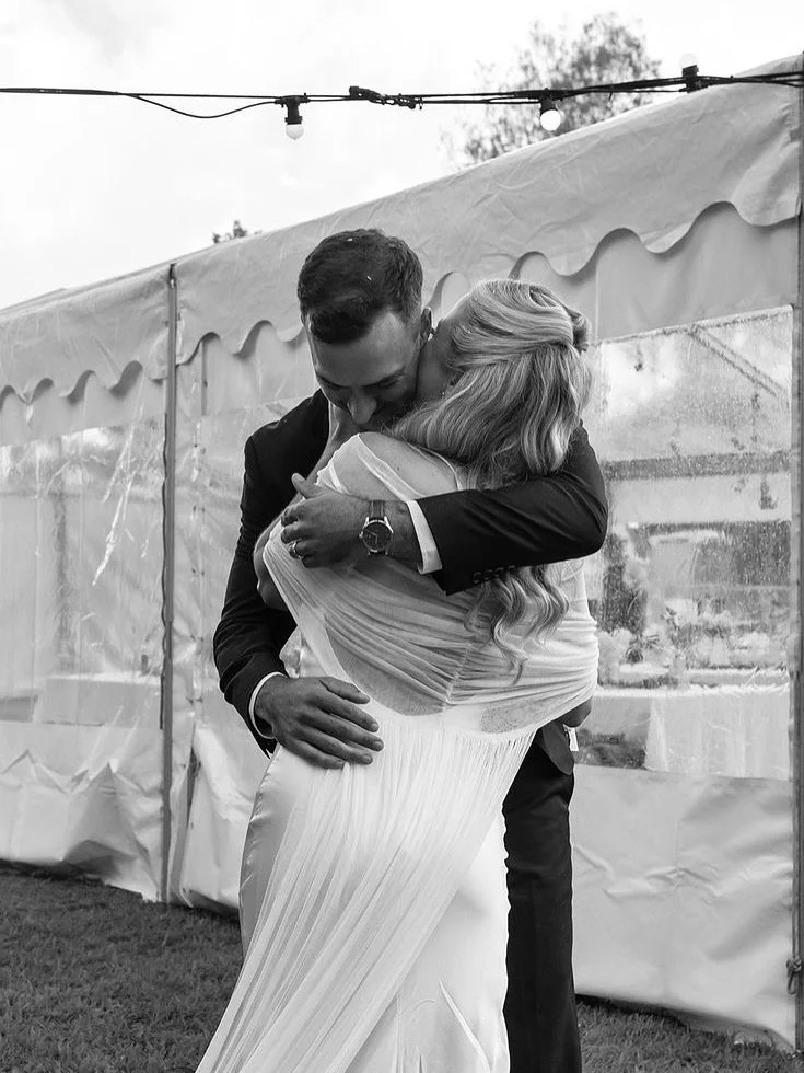 Zach &amp; Elleni 🕊️

What began as a custom design for my dear friend Elleni evolved into the Veiled Silk Wrap &mdash; a piece born of shared vision and artistry. To complement it, I created the Elleni Dress: a silk gown with a draped cowl neckline