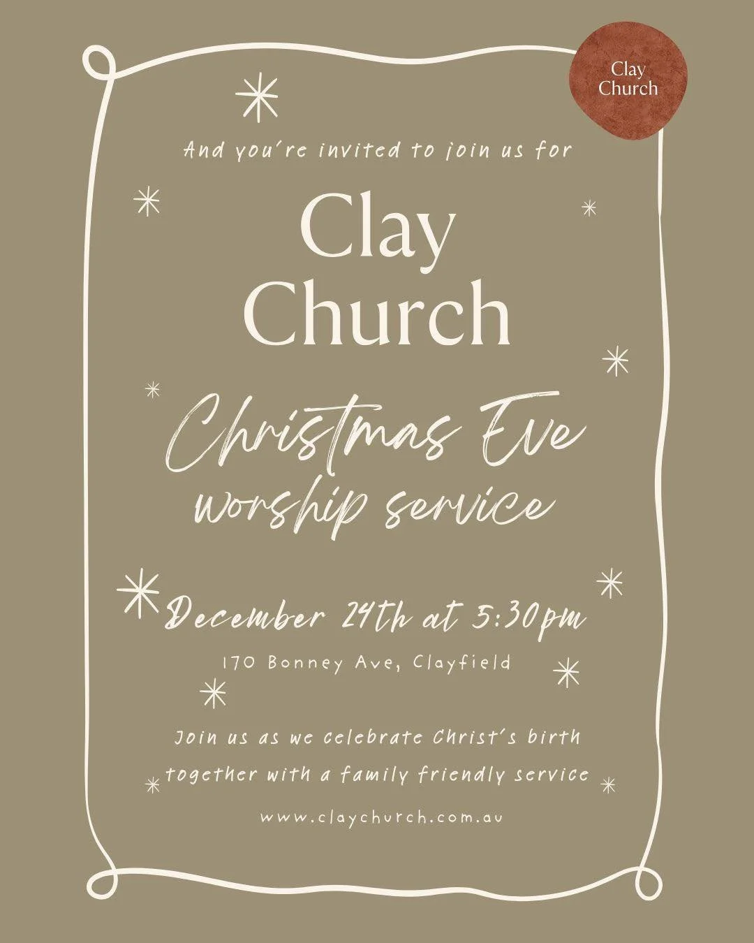 Better late than never!! 

If you&rsquo;re looking for a way to celebrate Christmas this evening then come join us at our very first Clay Church Christmas Eve service, today at 5:30pm. 

170 Bonney Ave, Clayfield 4011

We&rsquo;re saving a seat for y
