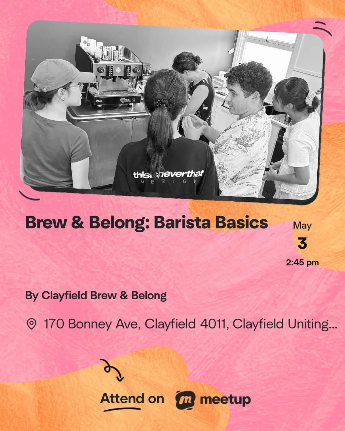 Curious about coffee? Craving community? 
Brew &amp; Belong: Barista Basics is where both collide. 
Learn simple coffee skills, make something delicious, and hang out with people who are genuinely glad you showed up. 
Never pulls a shot? Totally fine
