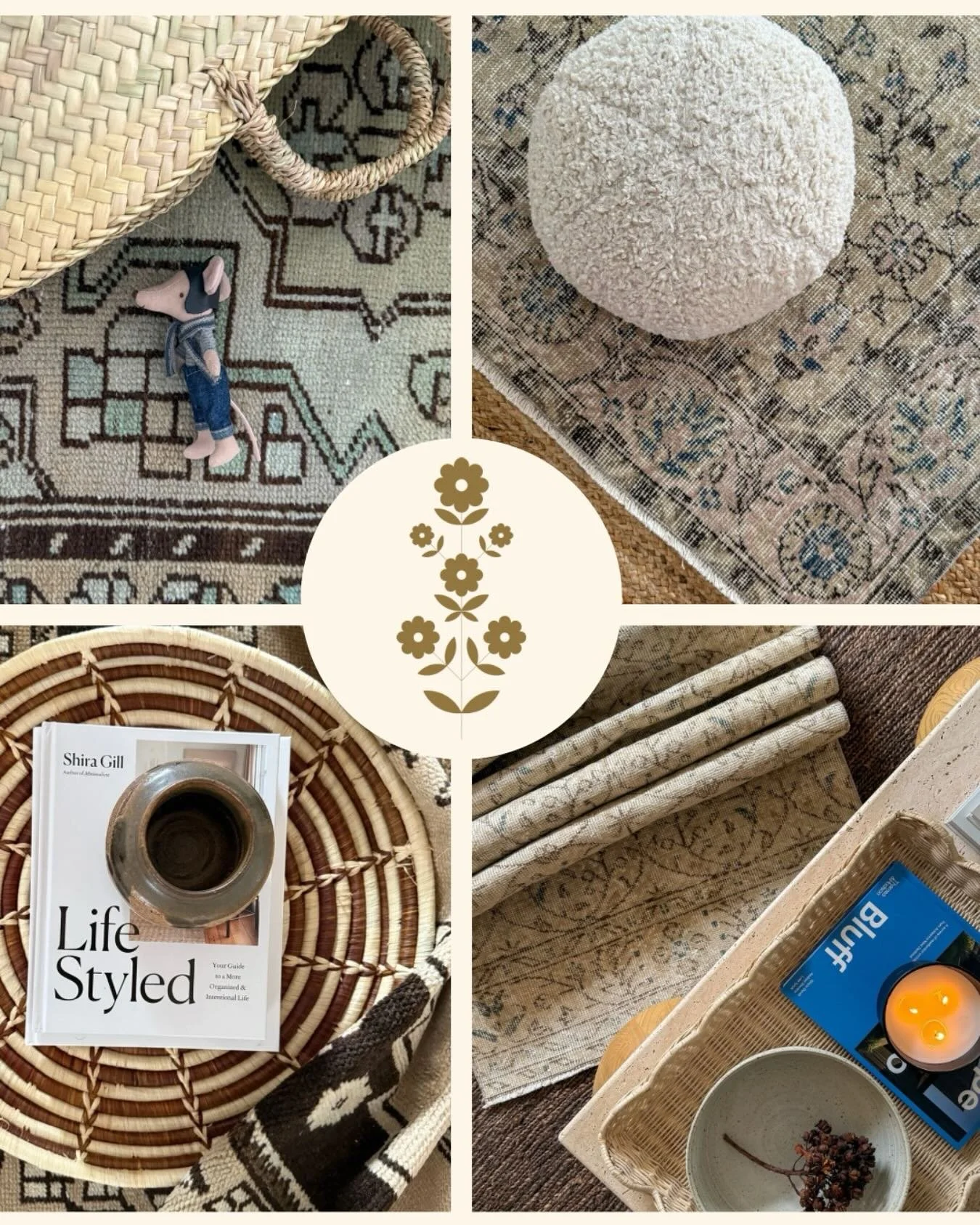 Sharing some of our favourites&hellip; nothing beats the charm of a vintage rug whether you&rsquo;re into cottage comfort or contemporary chic 🤍 

#thatsmyfavourite #vintagerugs #vintagepottery #modernvintagehome