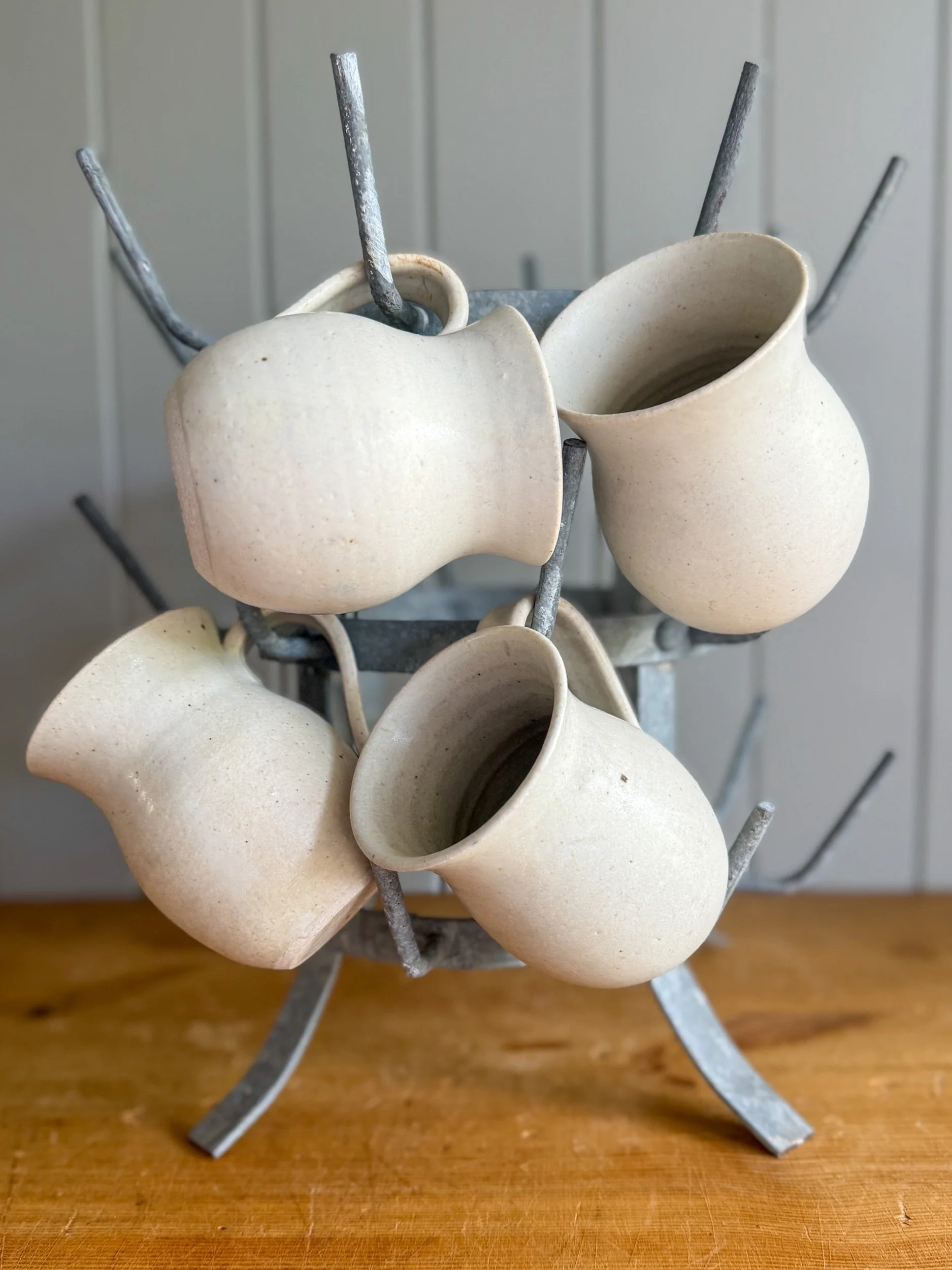 Creamy White Pottery Mugs Set of 4