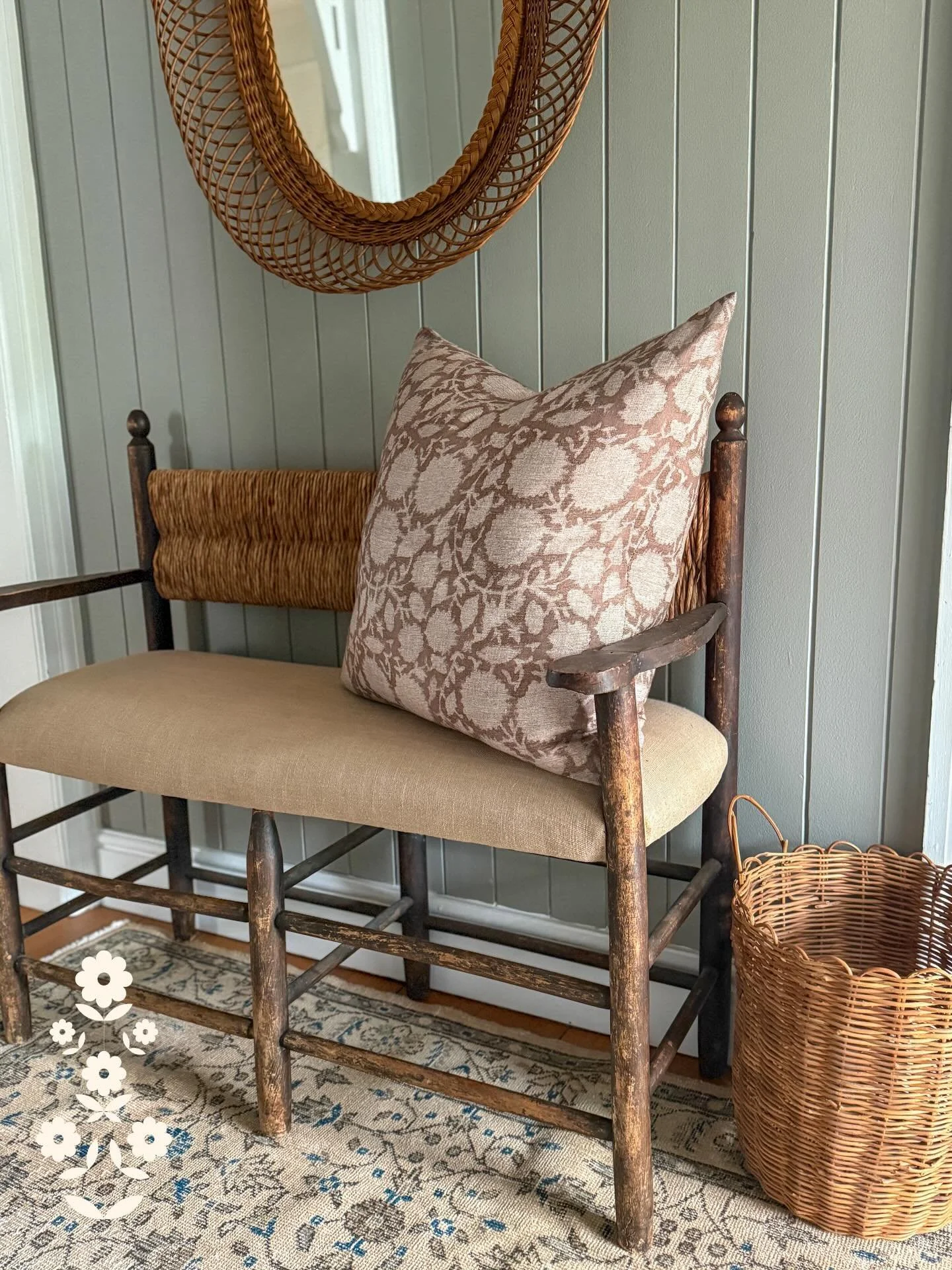 Last weekends makeover project&hellip; looking good dressed in TMF goodness! Vintage scatter rug Milly and our one of our new block print linen cushions, coming to our site soon 🤍