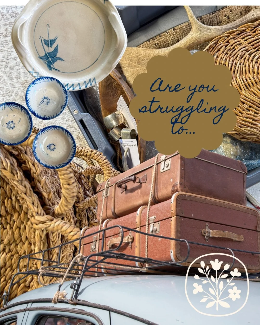 Are you struggling to&hellip; Find something to do tomorrow?

Why not join us and take a road trip to Kenilworth Homestead Antique Finders Market, 8am - 2pm. 

Our car is packed to the brim with vintage pottery, beautiful French tea towels, cushions 