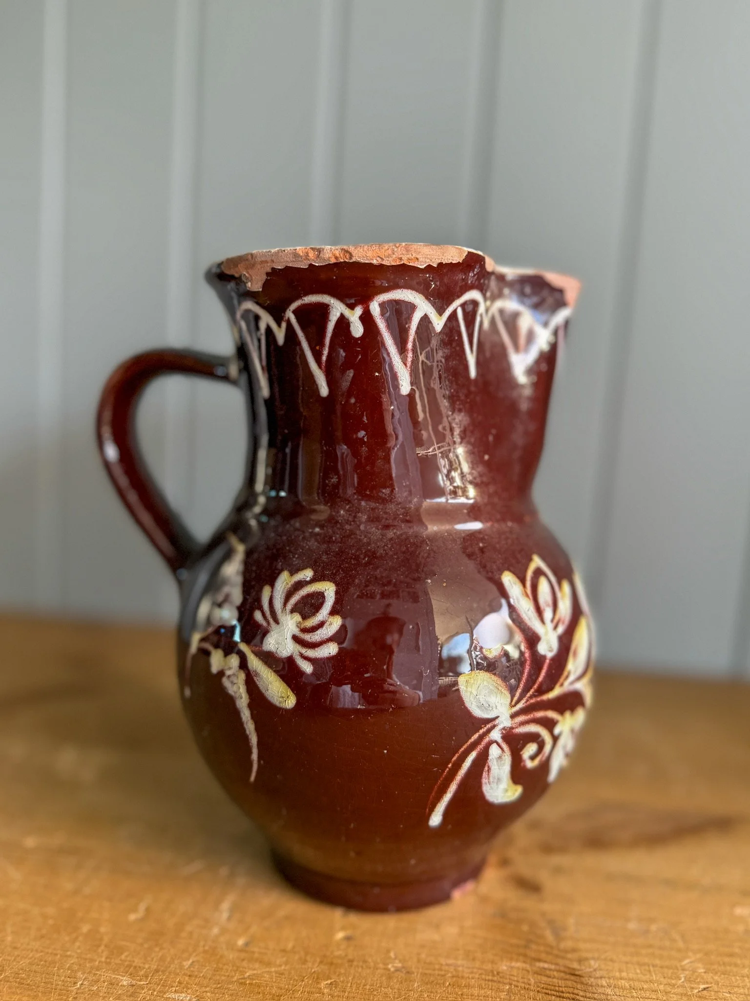 Burgundy Glaze Folk Jug