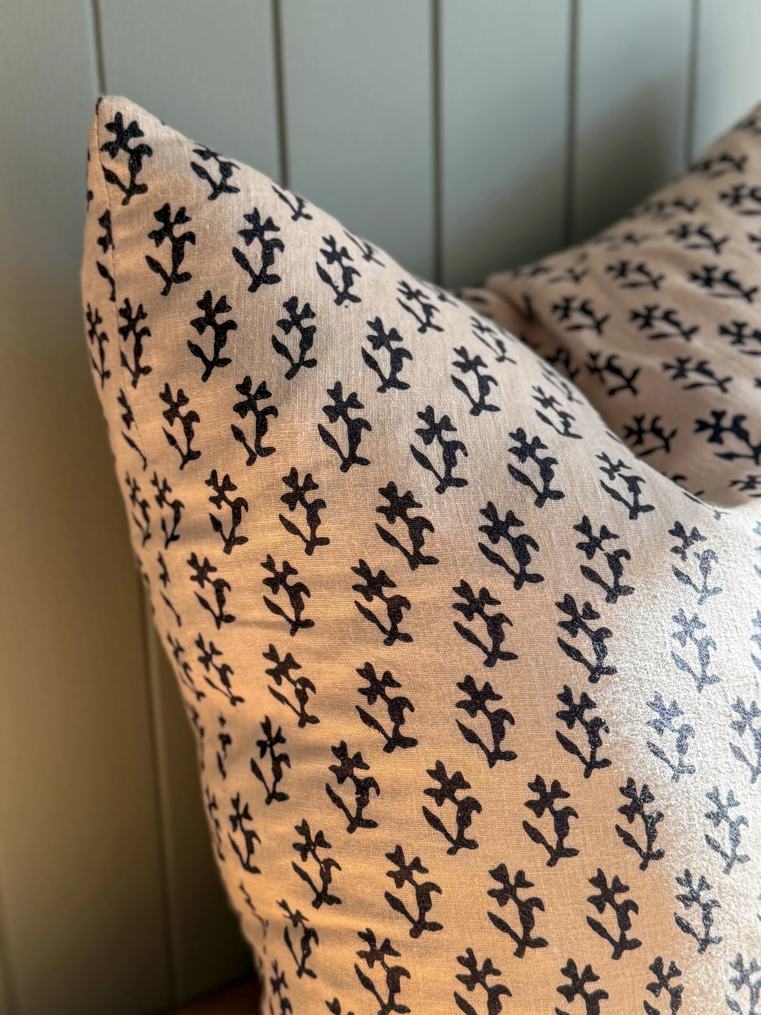 Black Floral Block Printed Cushion - 55cm x 55cm