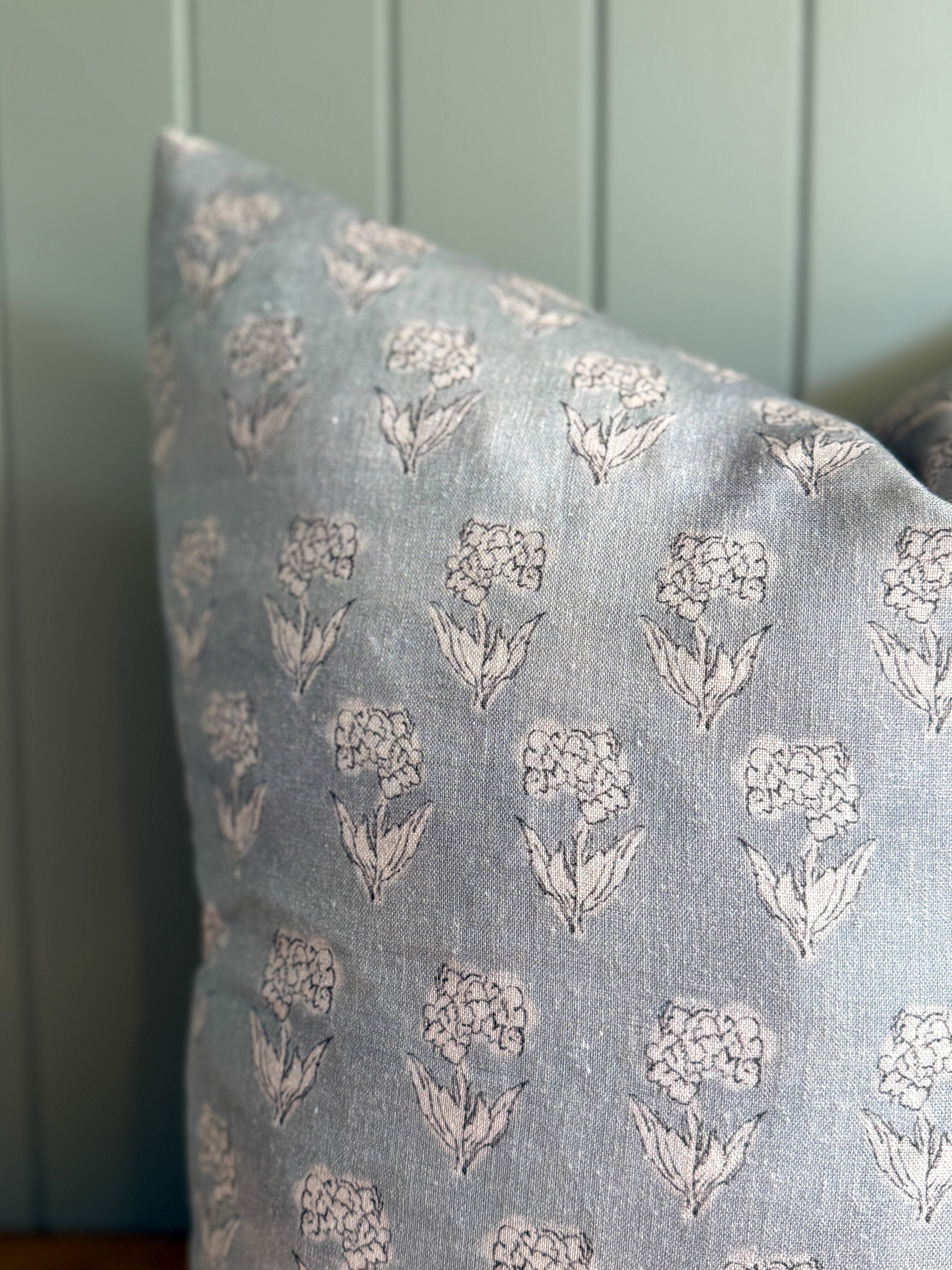 Blue Floral Block Printed Cushion - 55cm x 55cm