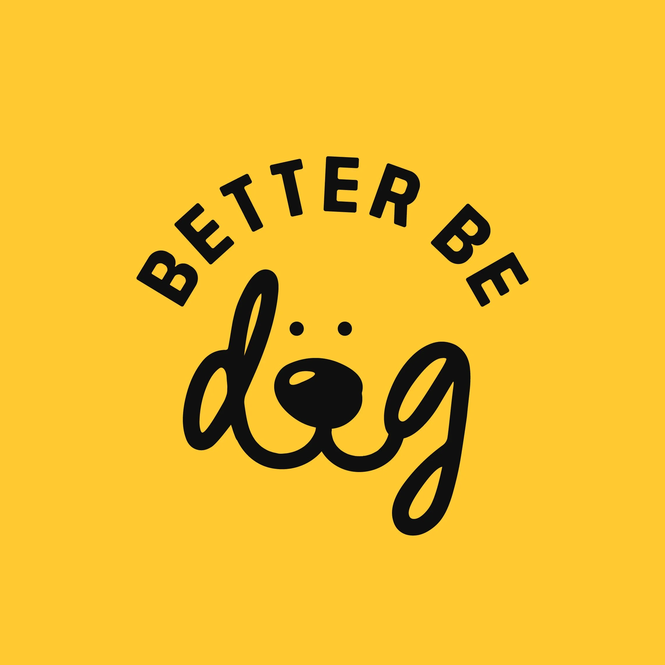 Logo giallo con il testo nero 'Better Be Dog' e una faccina di cane stilizzata.