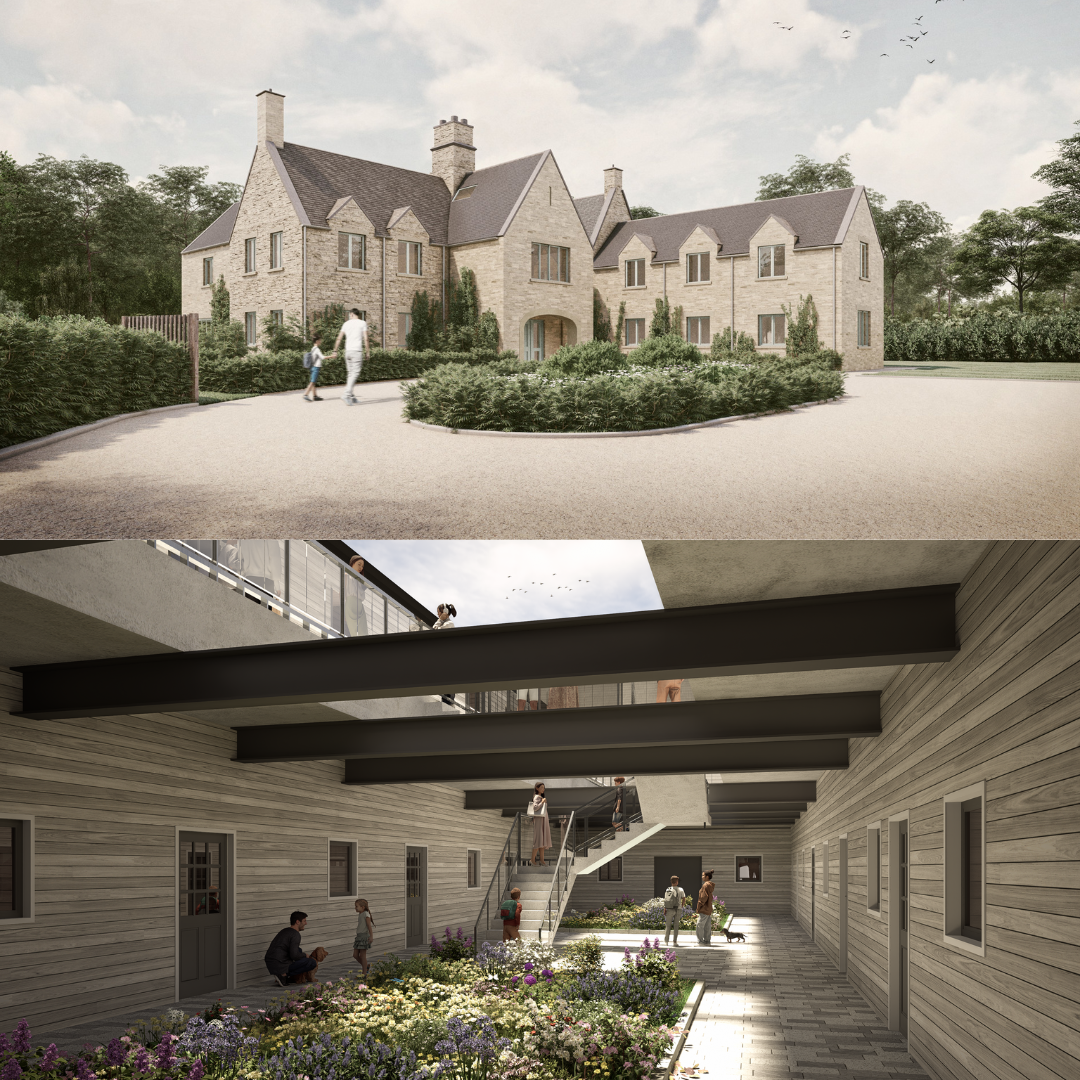 Split image of Millhouse and Plough Maltings showing off neighbourhood design