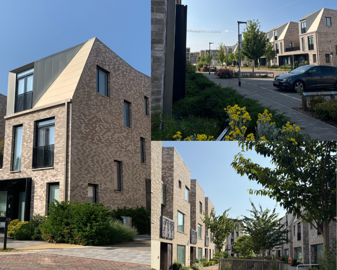 Split image of new builds in Cambridgeshire representing ideal designs for neighbourhoods