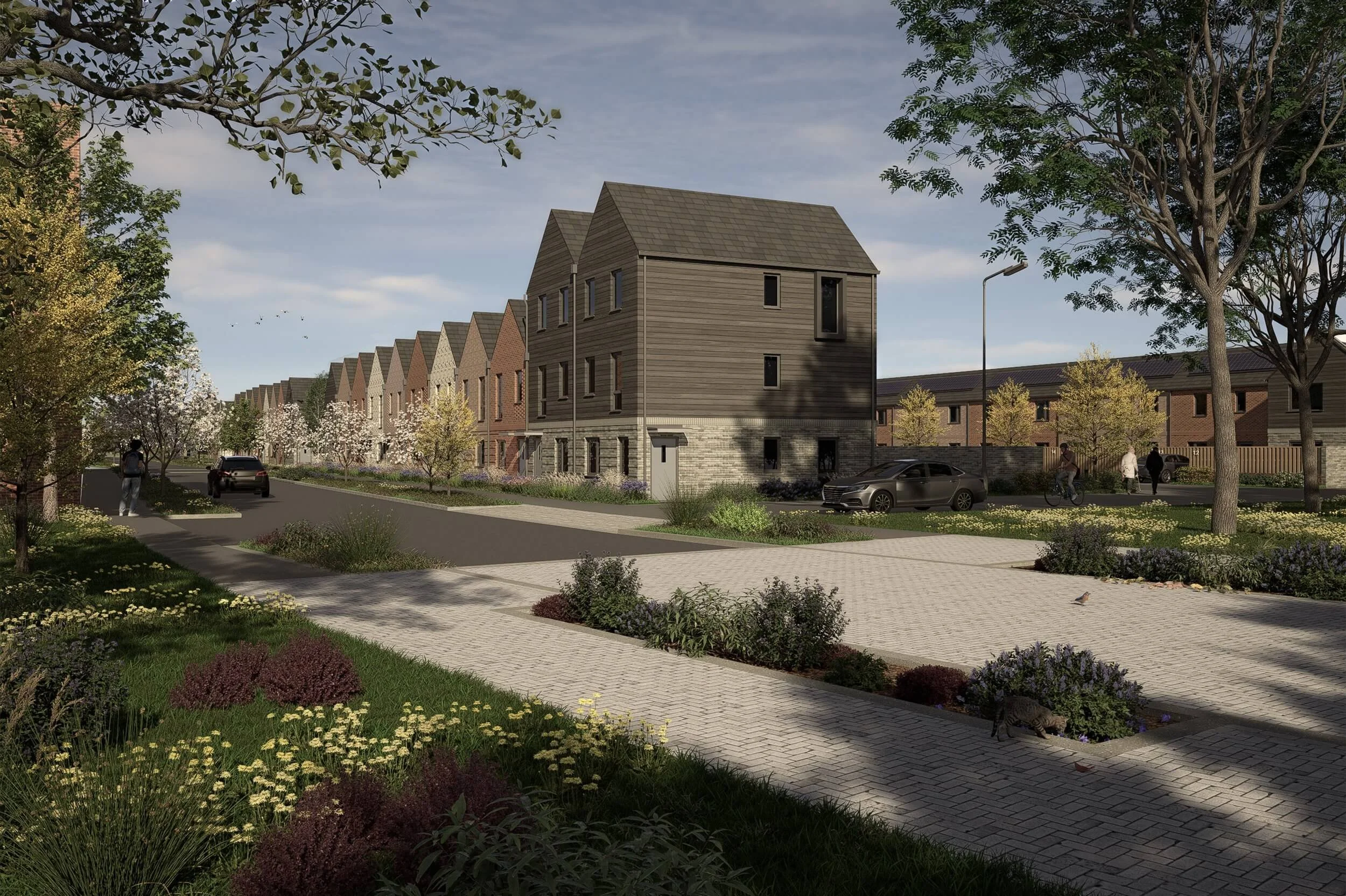 24/Three’s Waterbeach project in Cambridgeshire, with a ground-level view highlighting the design quality and setting of the development