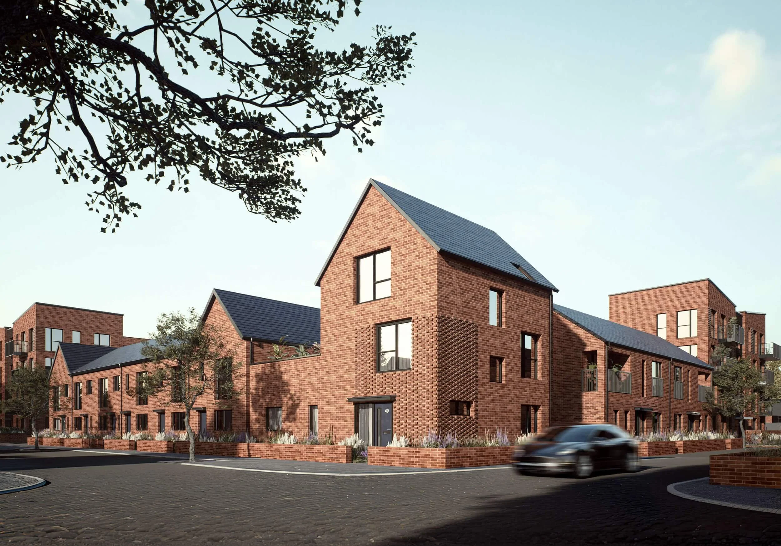 Waterside residential development in Leicester by 24/Three, part of a major urban regeneration project with contemporary housing design