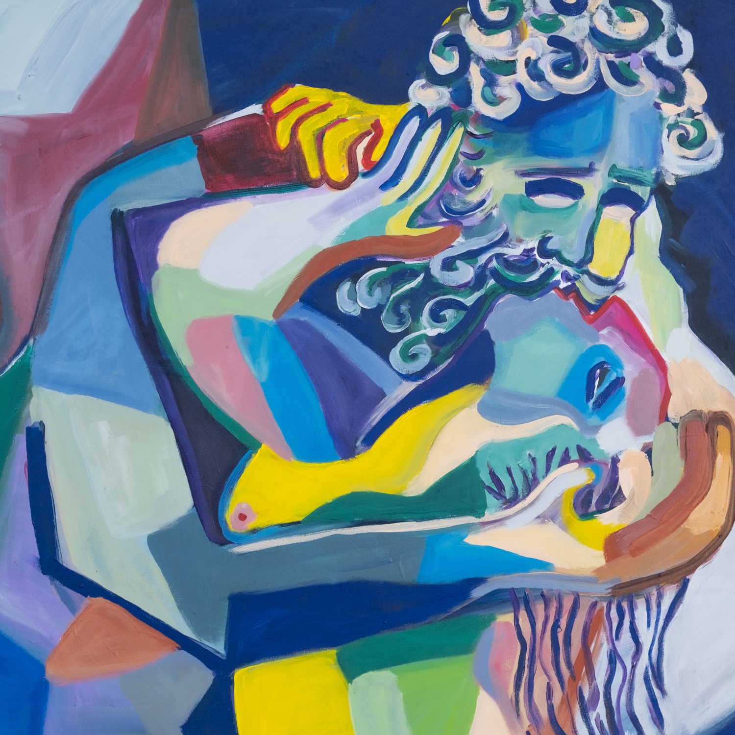 Woman being kissed by a man, painting