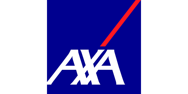 AXA insurance logo with blue background and red slash.