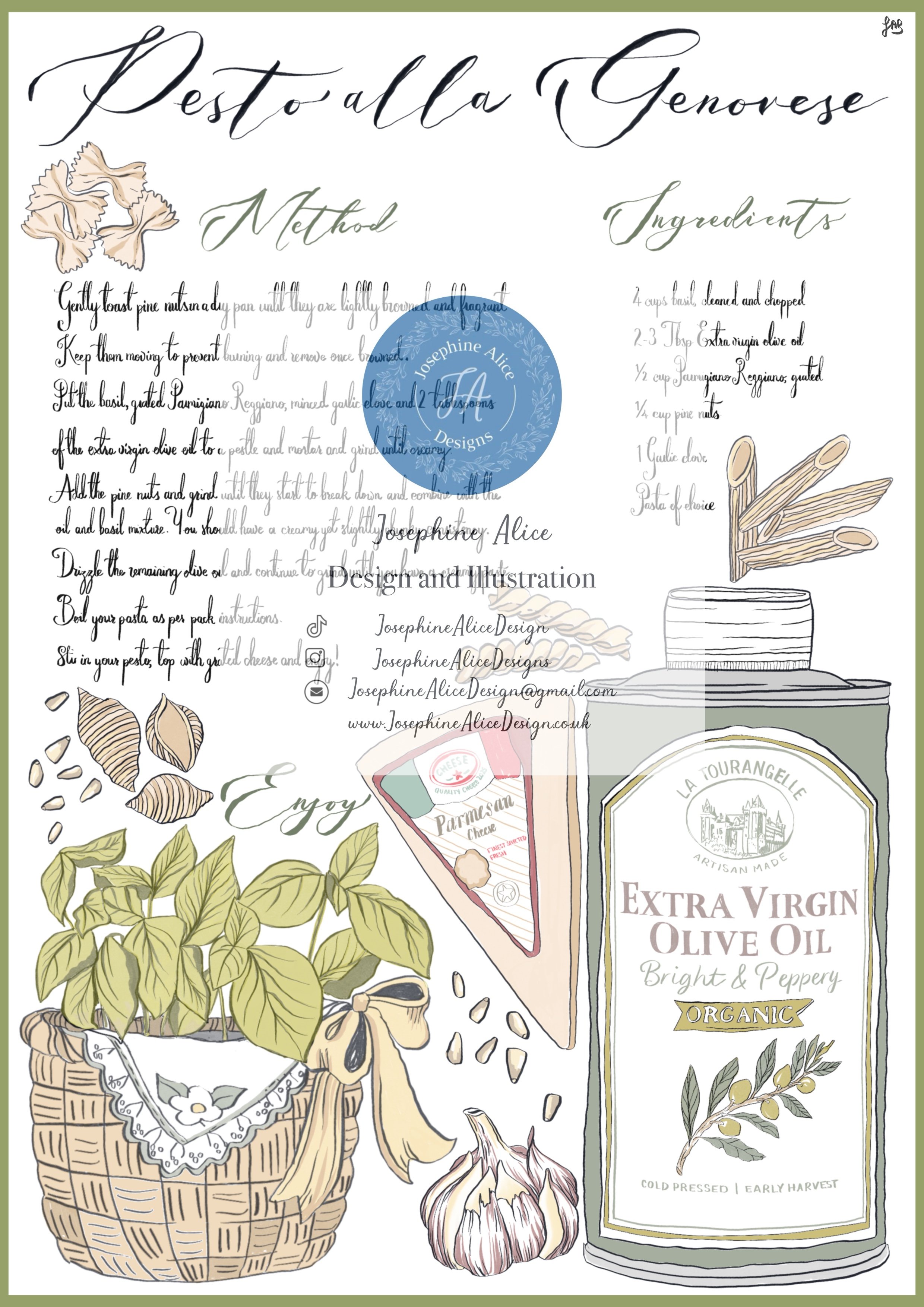 Pesto pasta recipe card