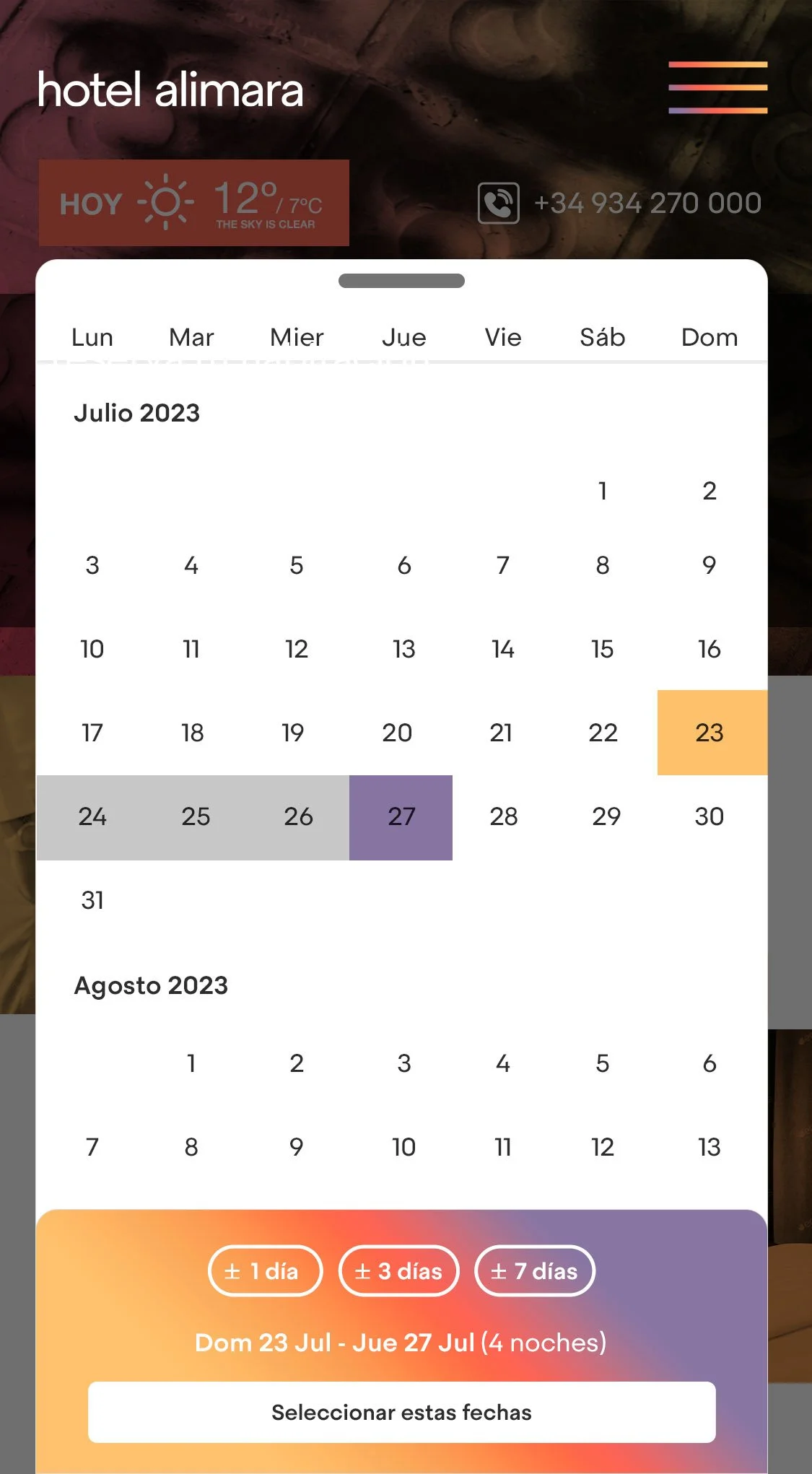 Mobile booking calendar