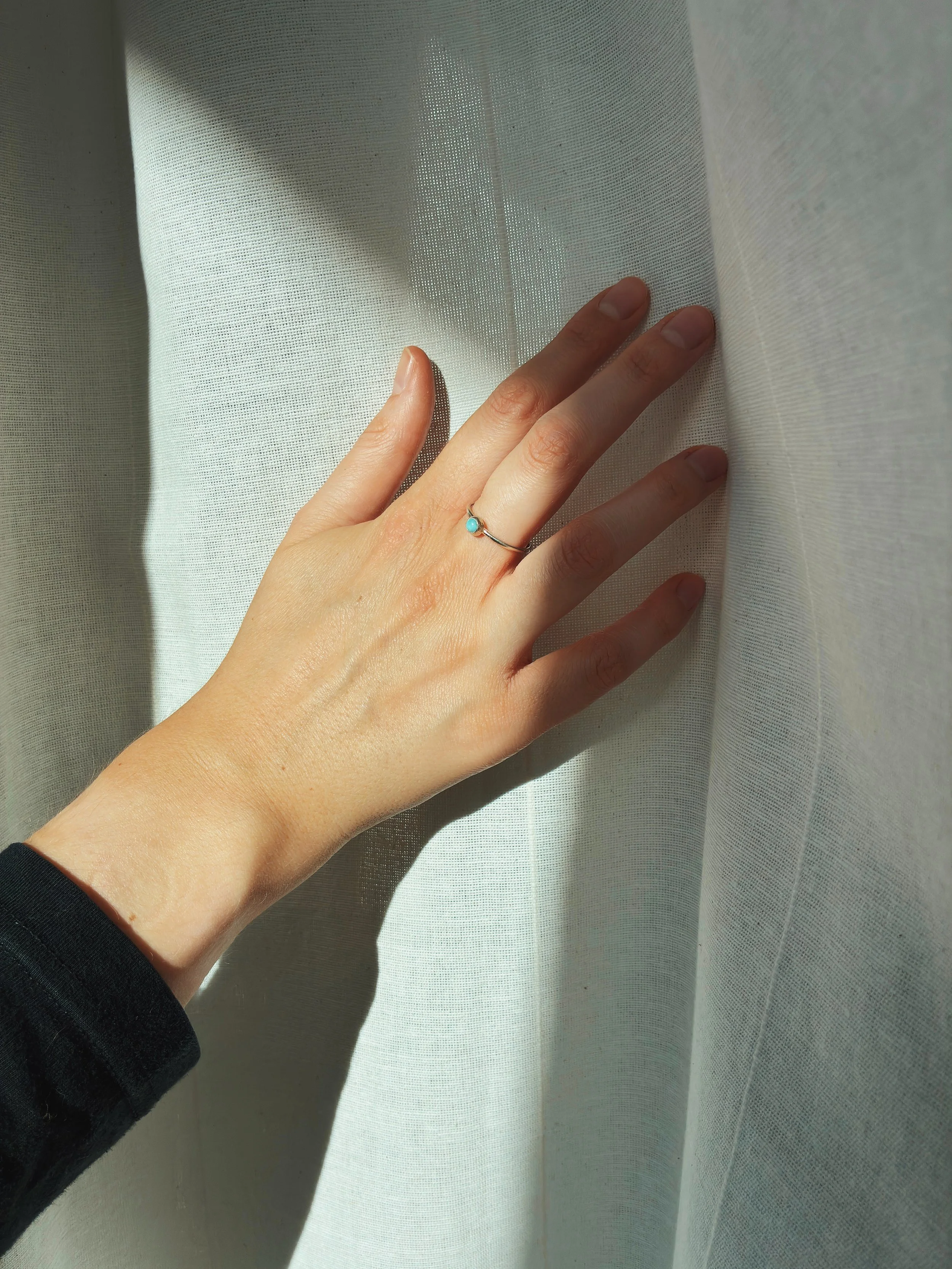 Stackable 925 Silver Minimalist Ring wit Larimar Stone