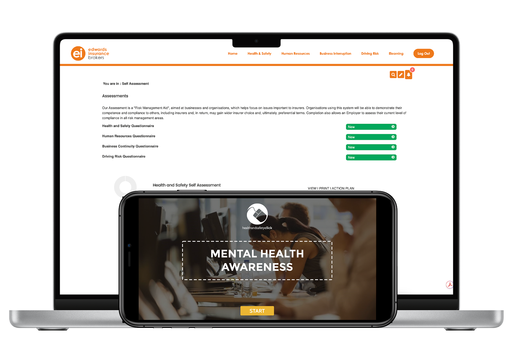 Risk Management Portal displayed on a laptop and smartphone