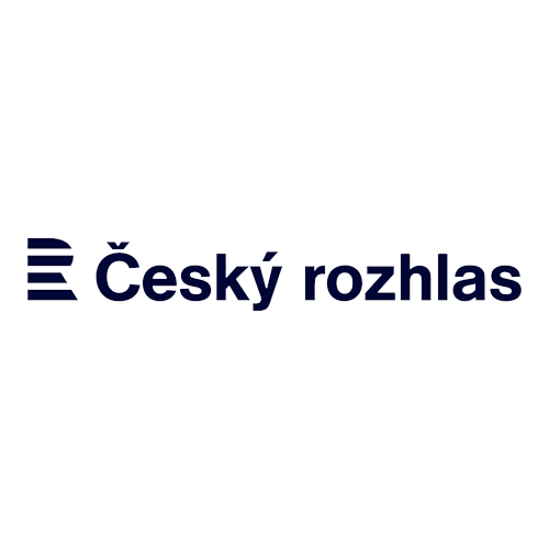 Logo of Český rozhlas with a stylized 'E' symbol and the text 'Český rozhlas' in blue.
