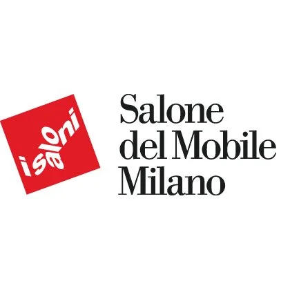 Salon Mobile Milano logo with a red tilted square containing white text and the event name written in black text to the right.