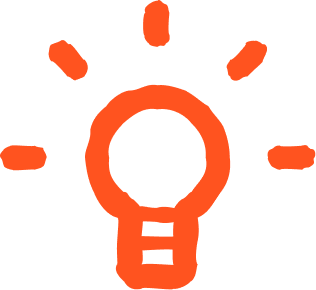 Symbol einer Glühbirne in orange mit Strahlen.