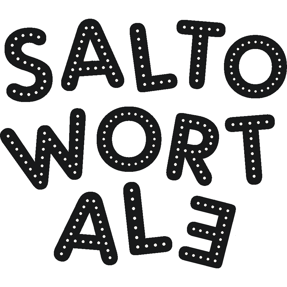 Der Schriftzug 'SALTO WORT ALLE' in stilisierten Buchstaben auf schwarzem Hintergrund.