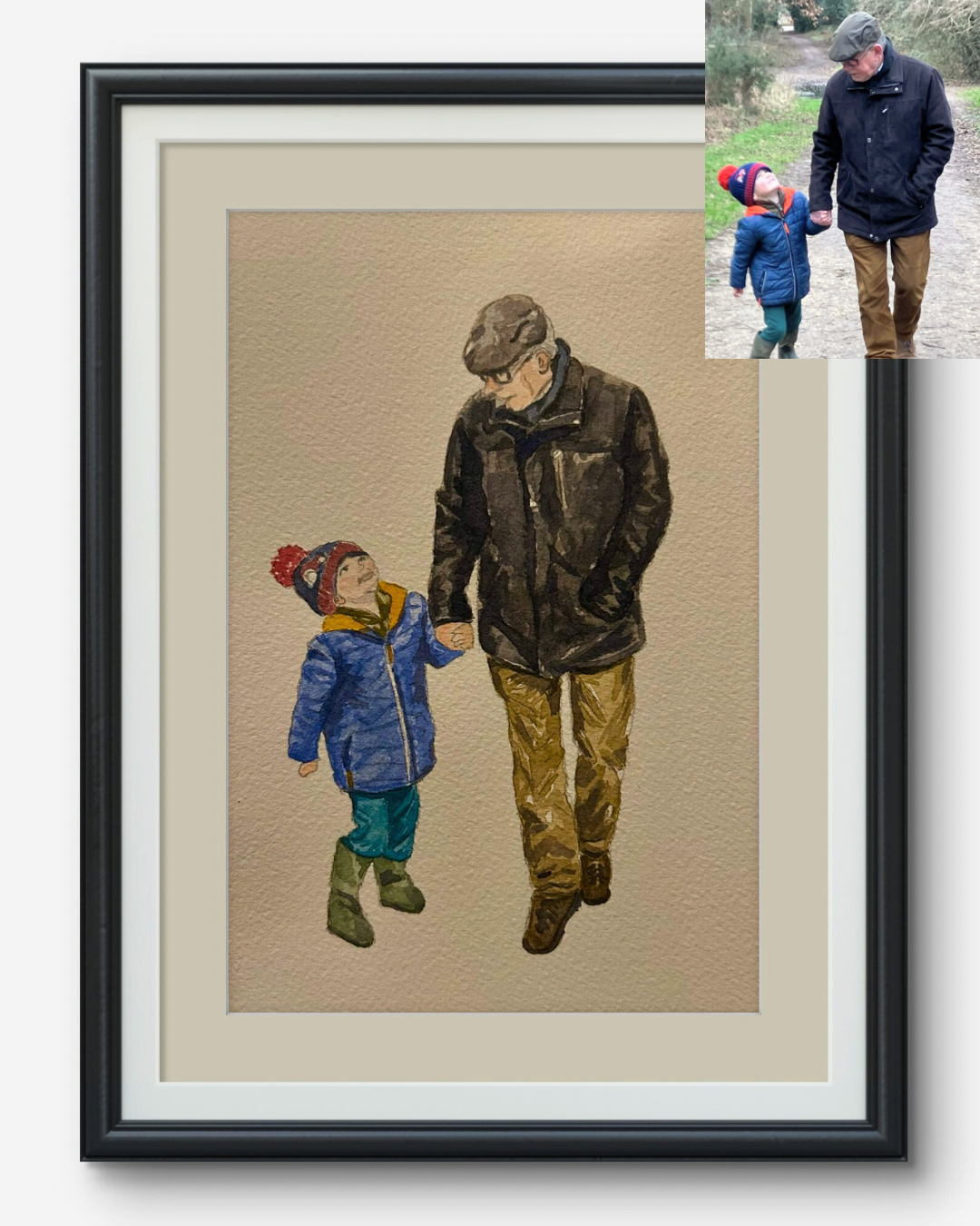 Grandparents, Grandson, Family illustration, family portrait, watercolour art, custom art, gifts for them