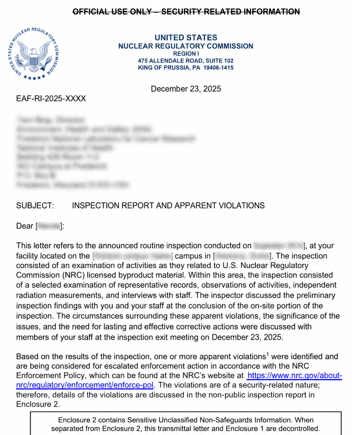 Radiation safety procedures, compliance documentation, and licensing support for radioactive materials programs.