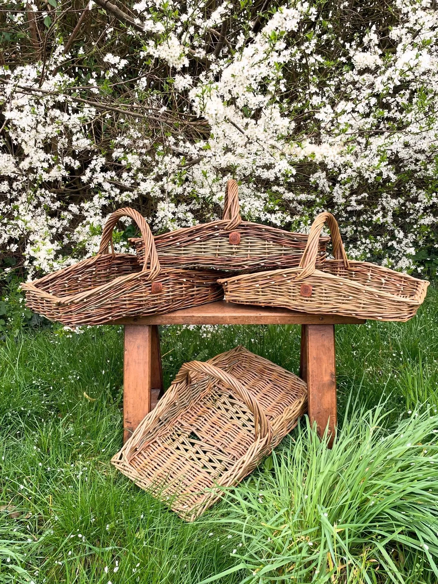 A new batch of Willow Flower Baskets among the abundant Devon cherry plum blossom. 

Inspired by May Morris and her love of gardening, I designed this flower basket last summer whilst Maker in Residence at Kelmscott Manor (the home of William Morris 