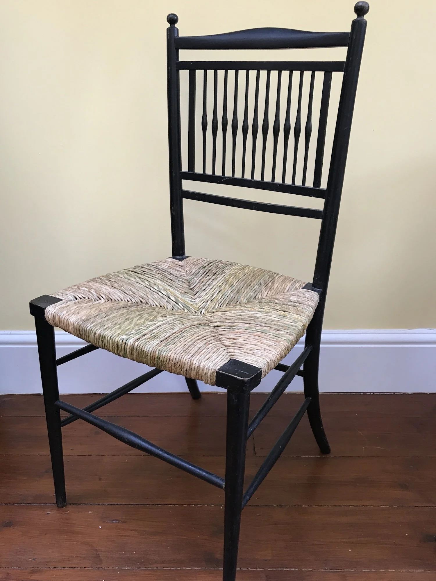 Arts & Crafts Ebonised Chair with Rush Seat diagonal G.JPG
