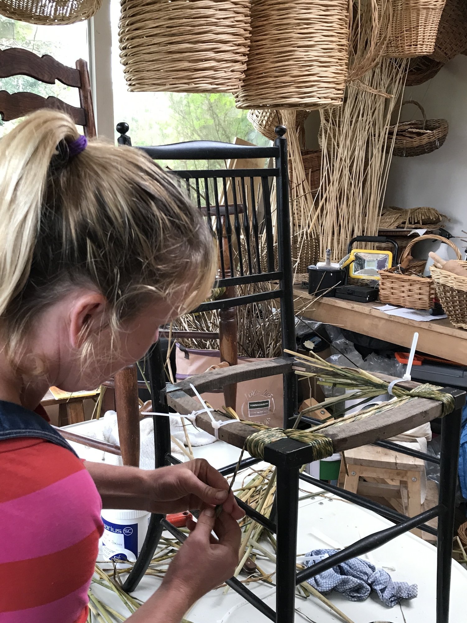 Arts & Crafts Ebonised Chair rush seat making G.JPG