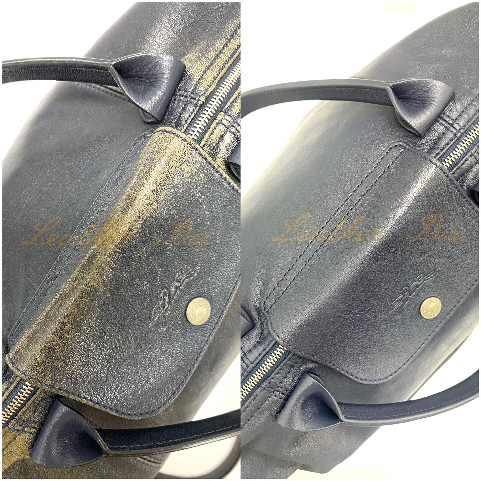Longchamp Pliage Cuir tote with color loss restored by professional leather restorer team at Leather Biz studio in Kuala Lumpur, Malaysia