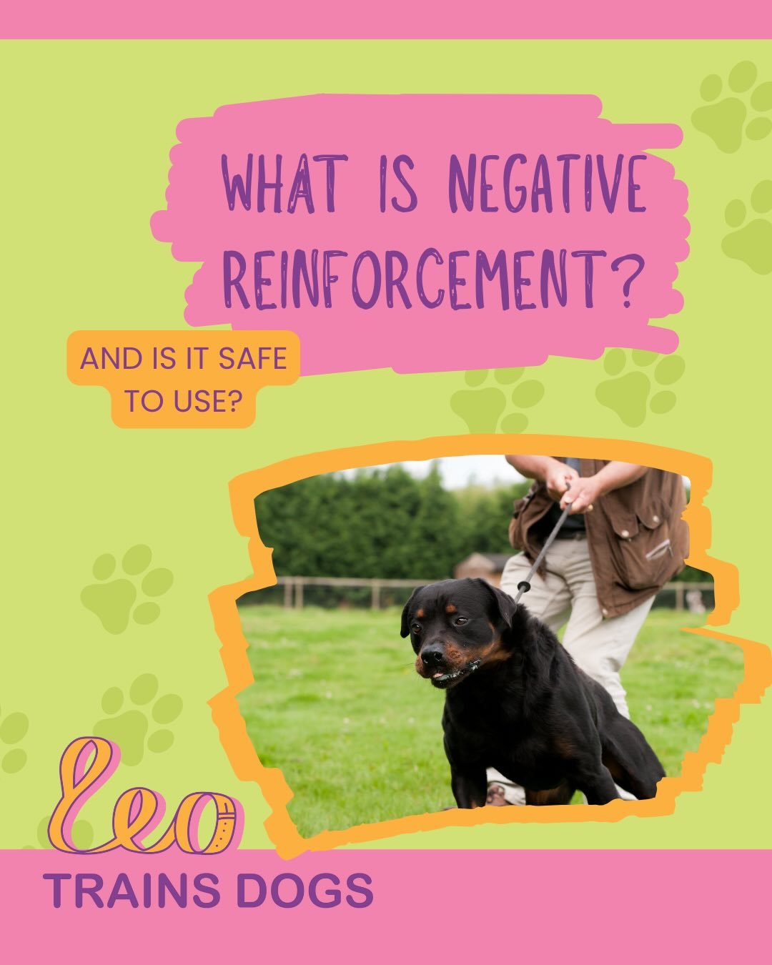 Negative reinforcement is often mistaken for positive punishment but there is a difference. It means removing something unpleasant when a the learner (our dog) performs a behaviour, making that behaviour more likely in the future, meaning that the le