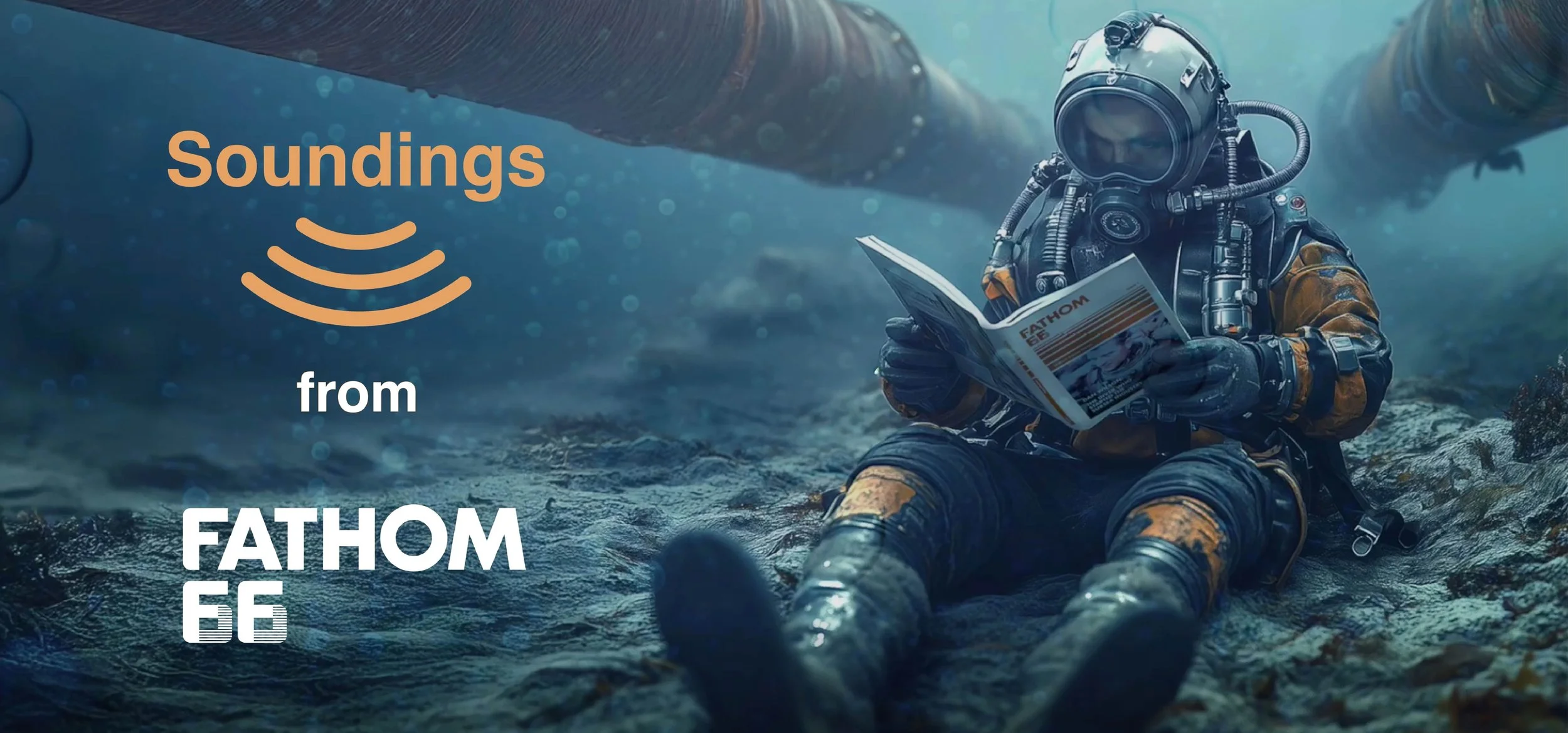 A diver reads a copy underwater of Fathom66 magazine