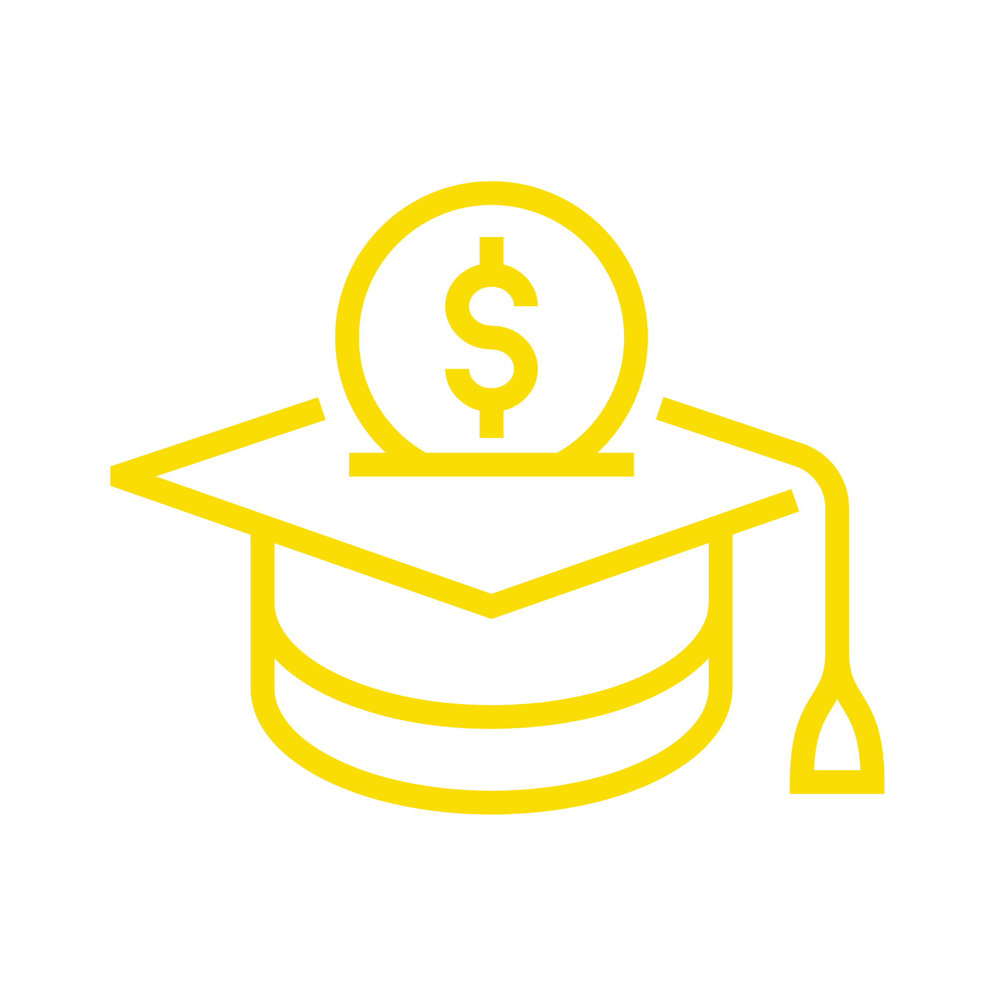 A yellow outline of a dollar sign inside a circular shape, with the circular shape partly overlaid on a yellow outline of an open cardboard box, all on a black background.