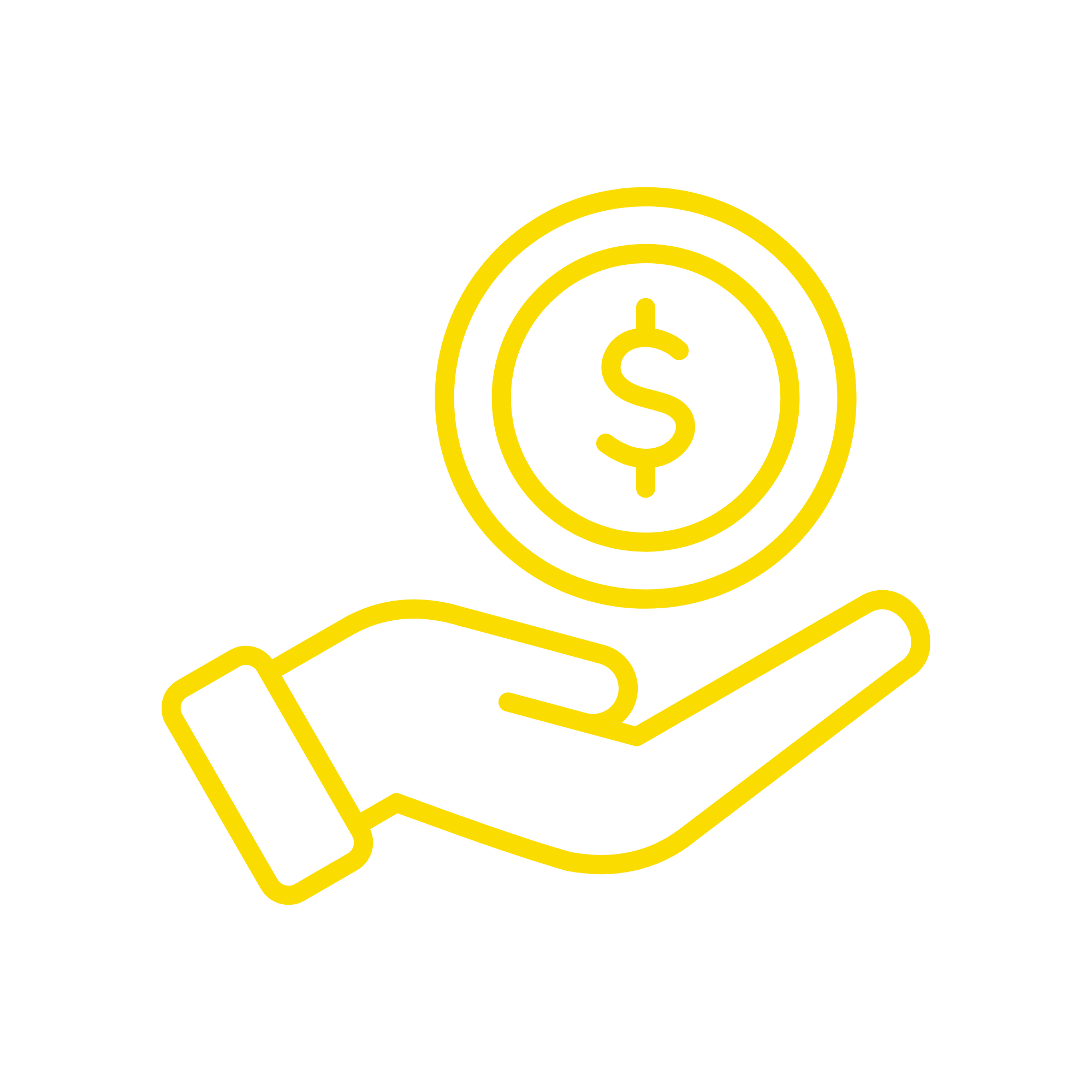 A hand holding a phone with a dollar sign on the screen, and a large dollar sign symbol in a yellow circle behind the phone.