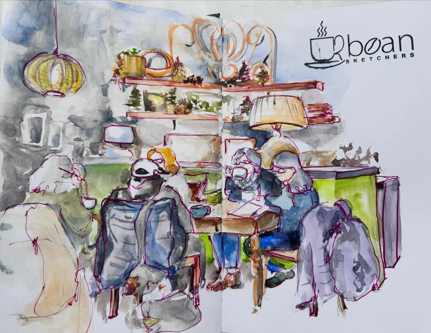 What a fantastic show of sketchers today at the lovely @moonflowercoffeecollective in Sharonville!  I love seeing all the varied styles of drawings when we do the throw down. It&rsquo;s so inspiring!! Well done @cincyurbansketchers !! 
#UrBeanSketche