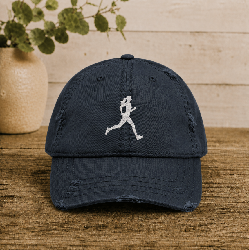 Distressed Running Hat Female Embroidery
