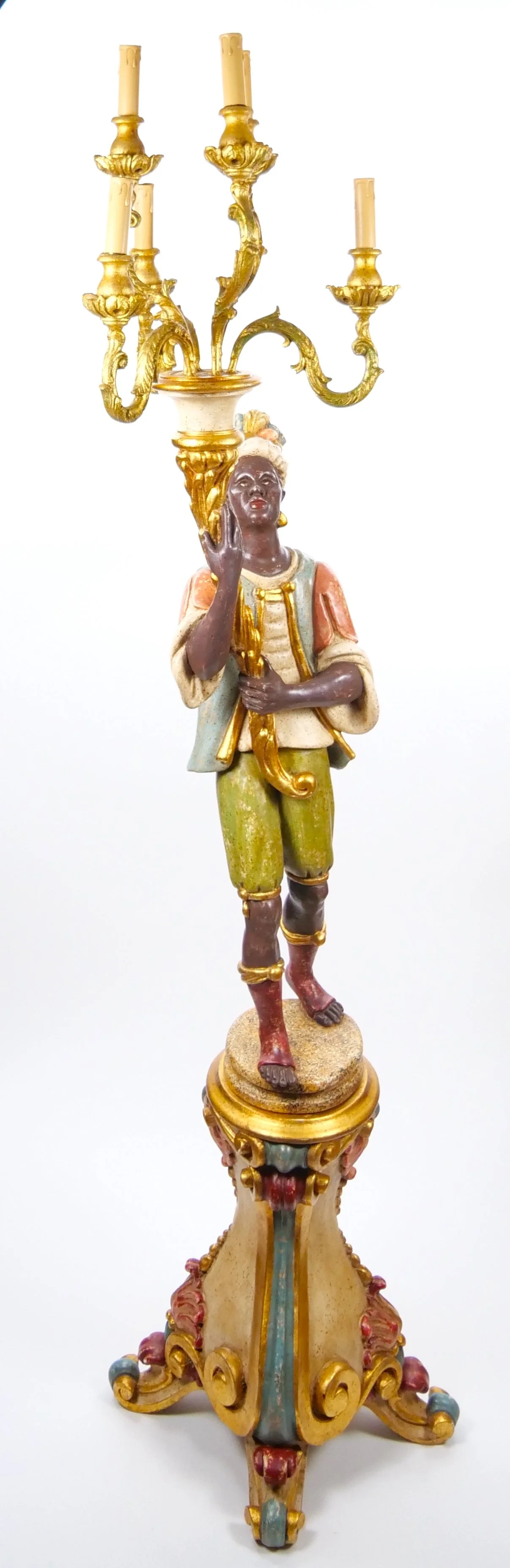 Italian Figural Standing Candelabra Floor Lamp, Early 20th Century
