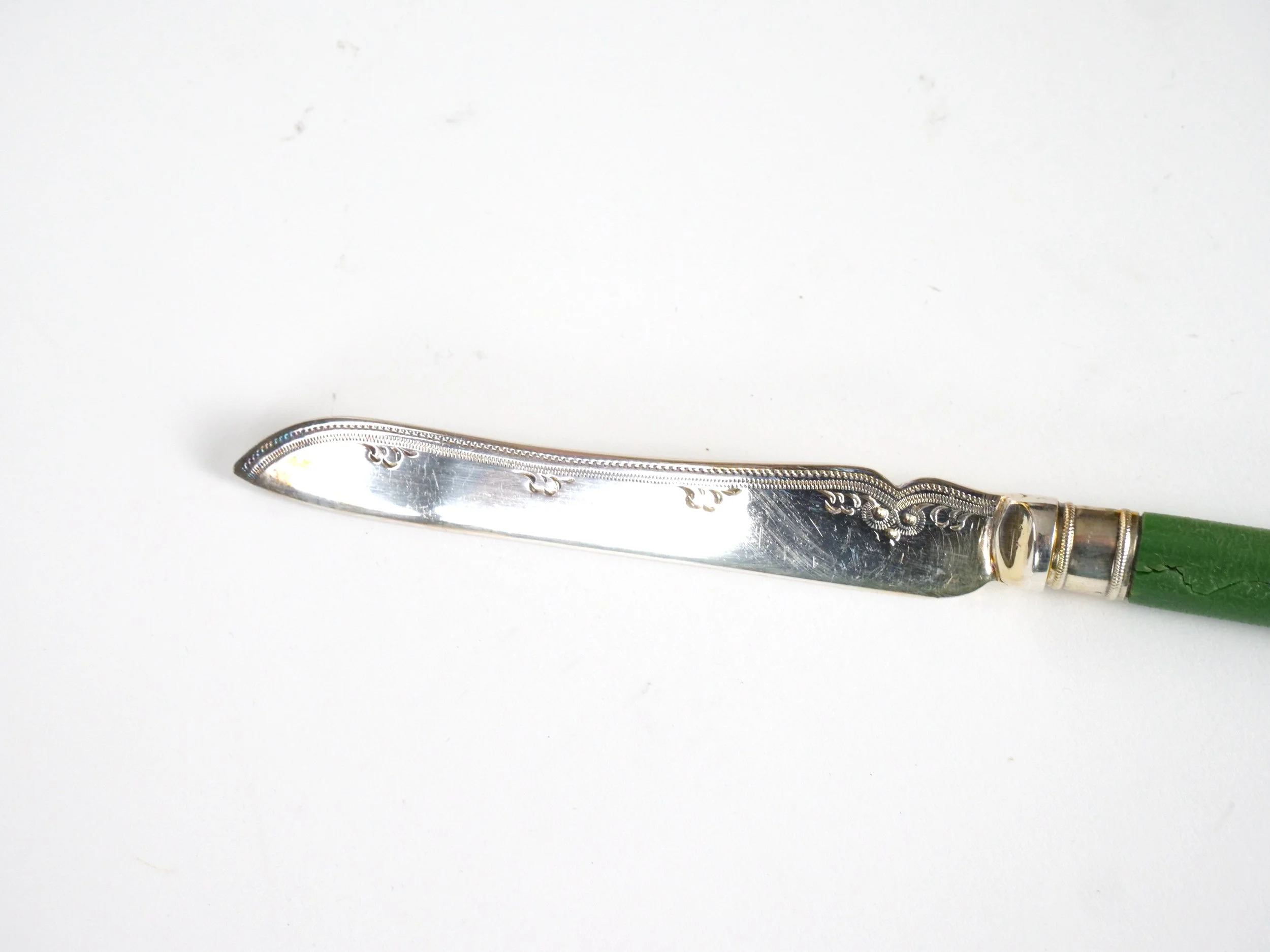English Sheffield Fish Cutlery Service Green Handles in Original Fitted Box