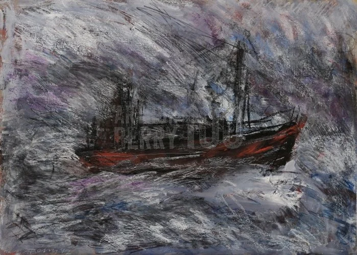Boat in Rough Water (1992), Mixed Media 35 x 25 inch