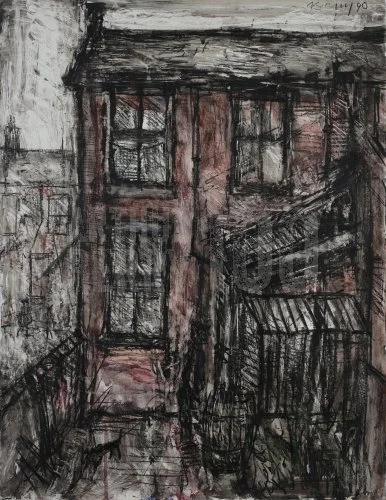 Backyard (1990), Mixed Media 21 x 29 inch