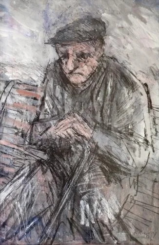 Man in Flat Cap (1994), Mixed Media 27 x 17.5 inch