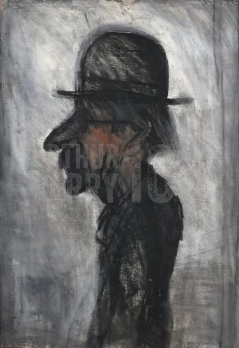 Profile of A Man in A Bowler Hat, Mixed Media 15 x 22 inch