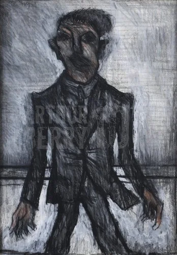 Man on a Windy Day (1968), Graphite 30 x 39 inch